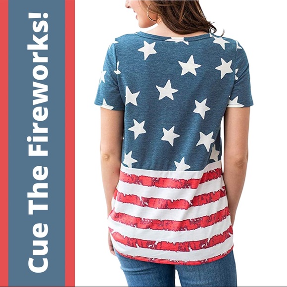 NWOT For G and PL American Flag Twist Knot Short Sleeve Top--XL - Picture 3 of 14